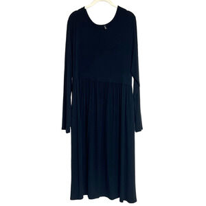 DB Moon Womens Long Sleeve Knit Midi Dress Size 2XL Black Empire Waist Rayon Spx